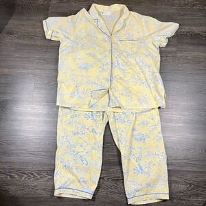 Ella Simone 2 Piece Pajama Set Womens 2XL Cotton Yellow Blue Birds Toile Coastal